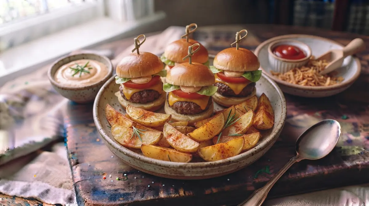 Mini Beef Burgers with Potato Wedges